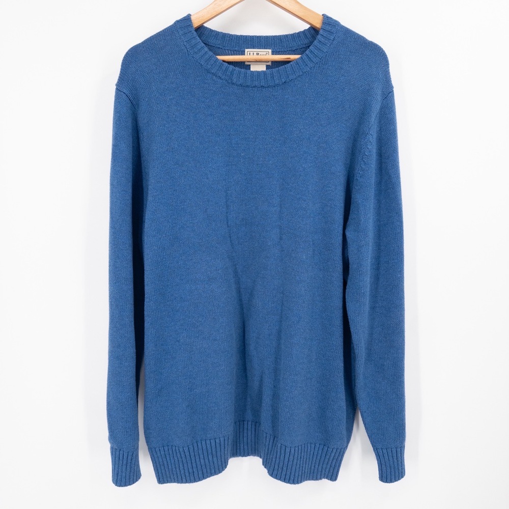 L.L. Bean Blue Cotton Crewneck Sweater Mens Large Tall LT Classic Preppy Grandpa